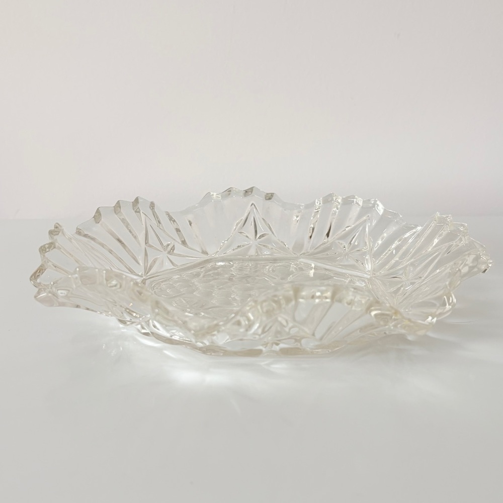 Vintage Federal Glass Pioneer Crimped Clear Glass Fruit Bowl Mid Century Modern